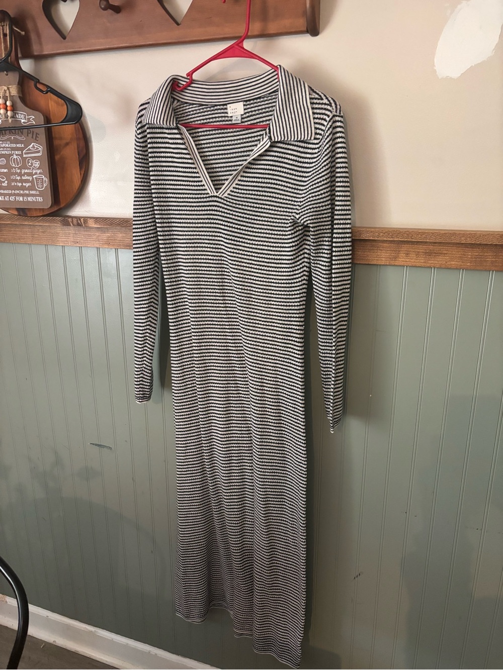 a new day Black & White Striped Long Sleeve Polo Maxi Dress